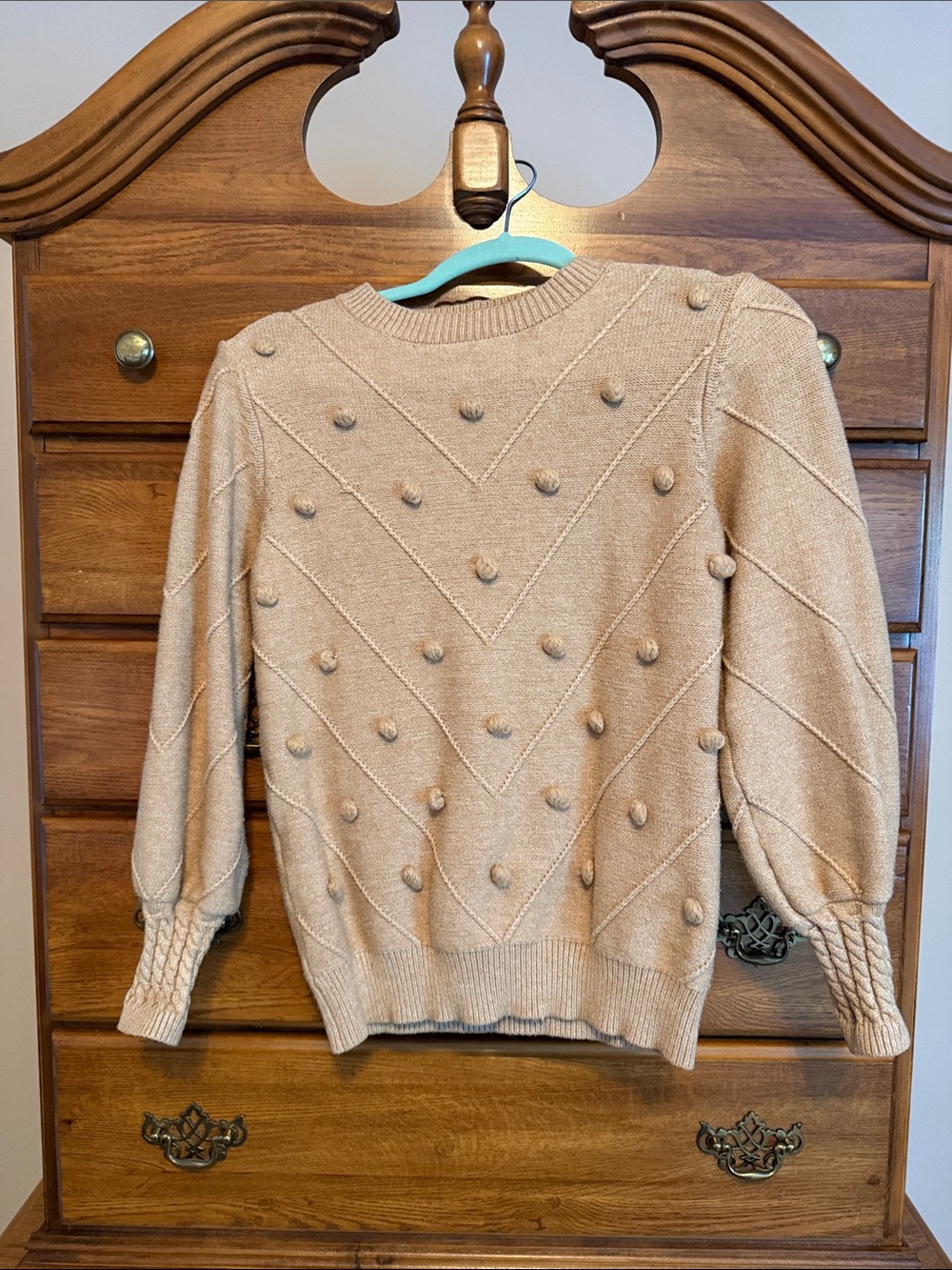 Women's Tan Pom-Pom Knit Sweater